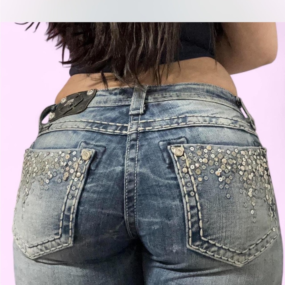 Miss Me Blue Skinny Jeans with Rhinestone Embellishments